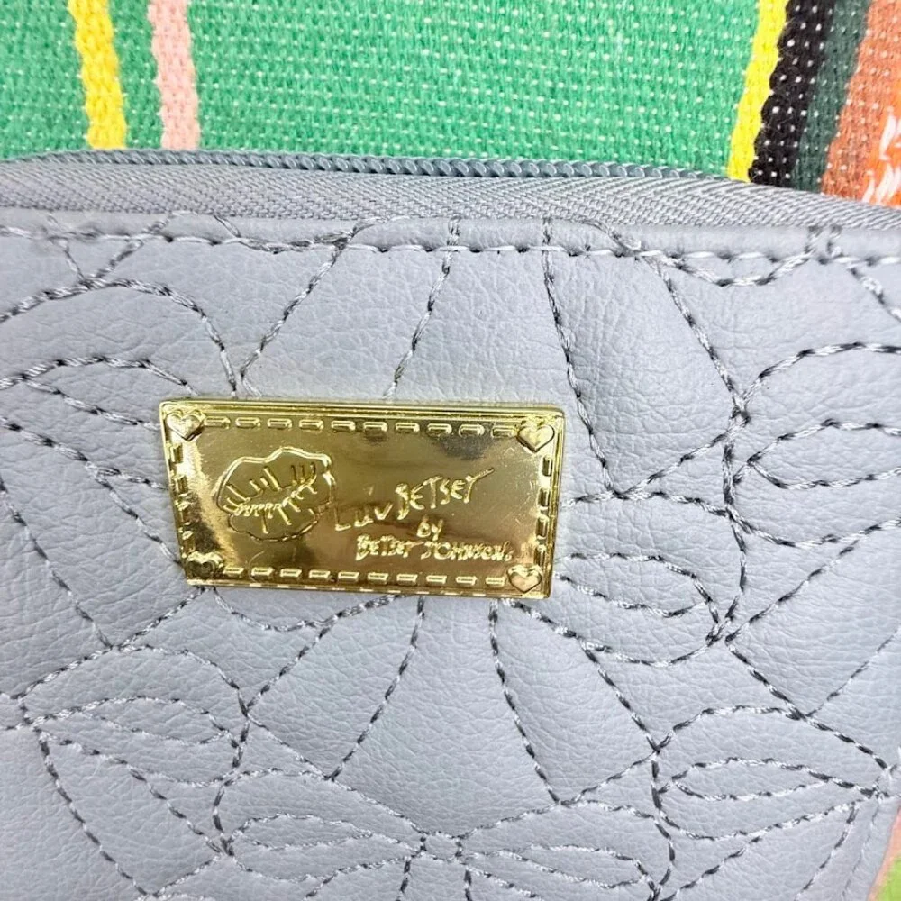 Luv Betsey Jessy Zip Around Wallet in 'Denim' Blue Embroidered  Faux Leather NWT